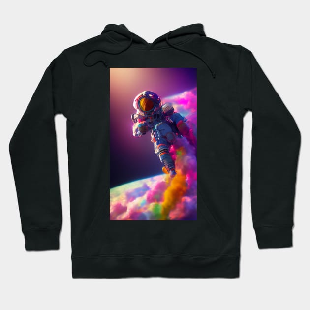 An astronaut swims and flies amid clouds in space with colorful clouds Hoodie by MoEsam95